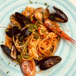 Seafood spaghetti, a classic dish of Positano and Amalfi Coast cuisine